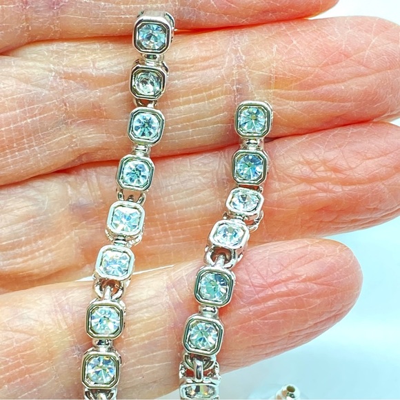 Rhinestone Earrings Long Sparkling Pierced Post Earrings - Picture 2 of 7